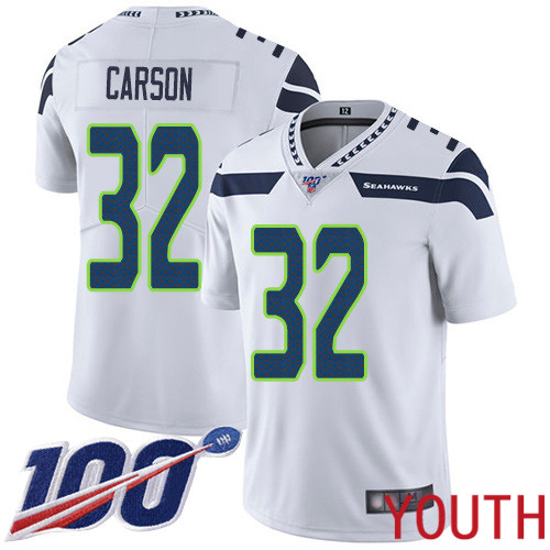 Seattle Seahawks Limited White Youth Chris Carson Road Jersey NFL Football #32 100th Season Vapor Untouchable->women nfl jersey->Women Jersey